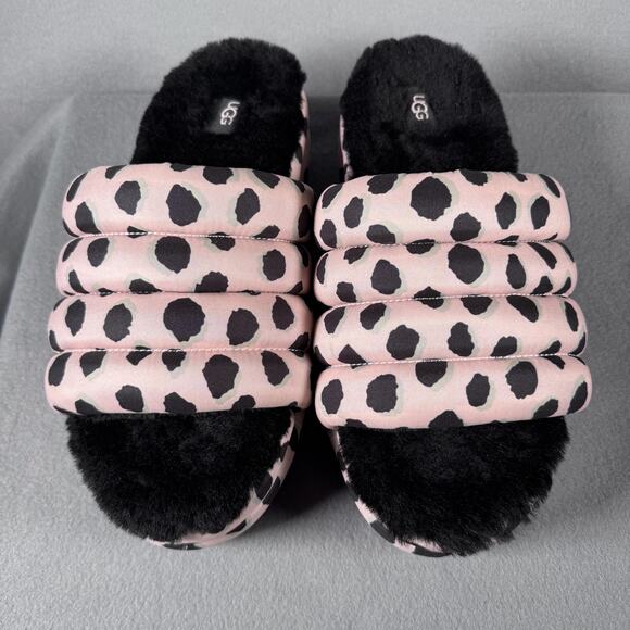 UGG Oh Yeah Slide Leopard Pink Black Shearling SandalsFur Lined‎ Womens Shoes 10 - Picture 5 of 12